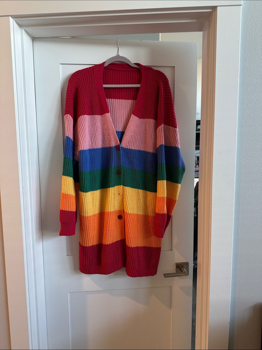 Rainbow Stripe Long Knit Cardigan Sweater - Multicolor